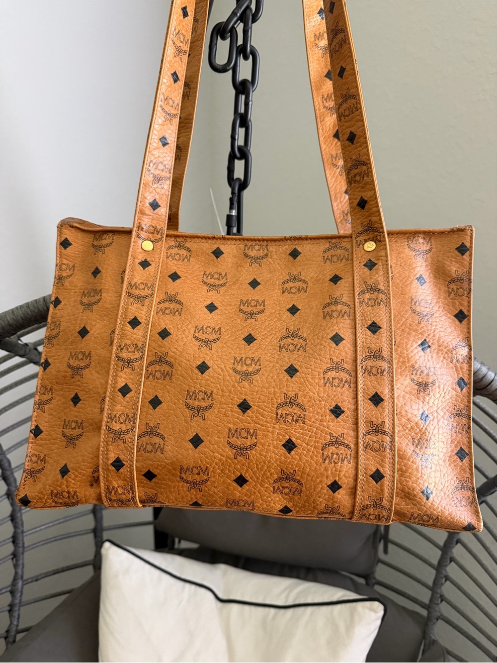 MCM Cognac Visetos Logo Tote Bag - Picture 5 of 10